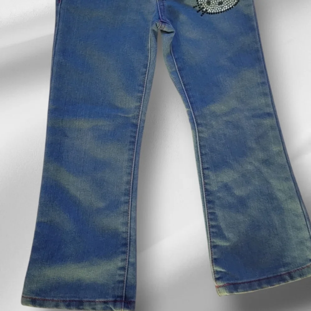 Girls Size 4 Princess Hello Kitty Jeans, Rhinestones, Embroidery Bling Boot Cut